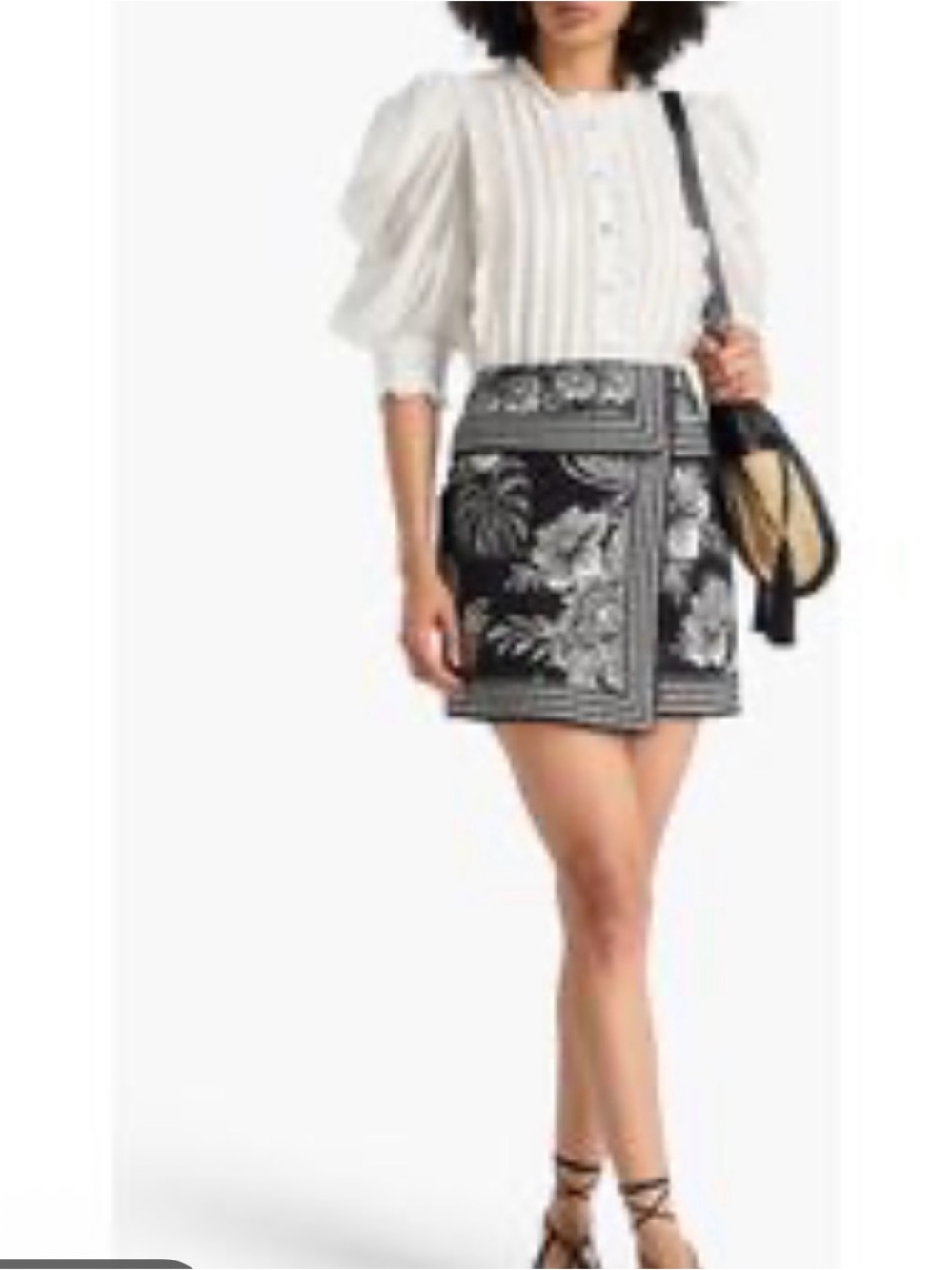 Farm Rio Skirt Size 31 XL Summer Garden Wrap Effect Mini Black White Boho Summer
